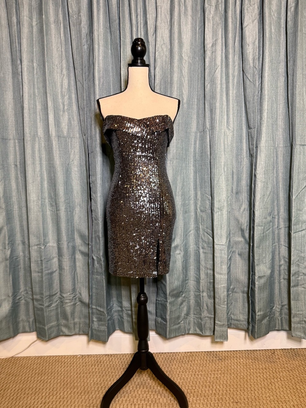 Lulu's Shimmering Black Off-Shoulder Sequin Mini Dress